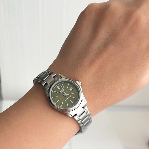 ساعت زنانه کاسیو کلاسیک استیل زیتونی